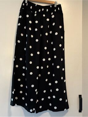 C&C California Black Wide-Leg Pants with White Polka Dots